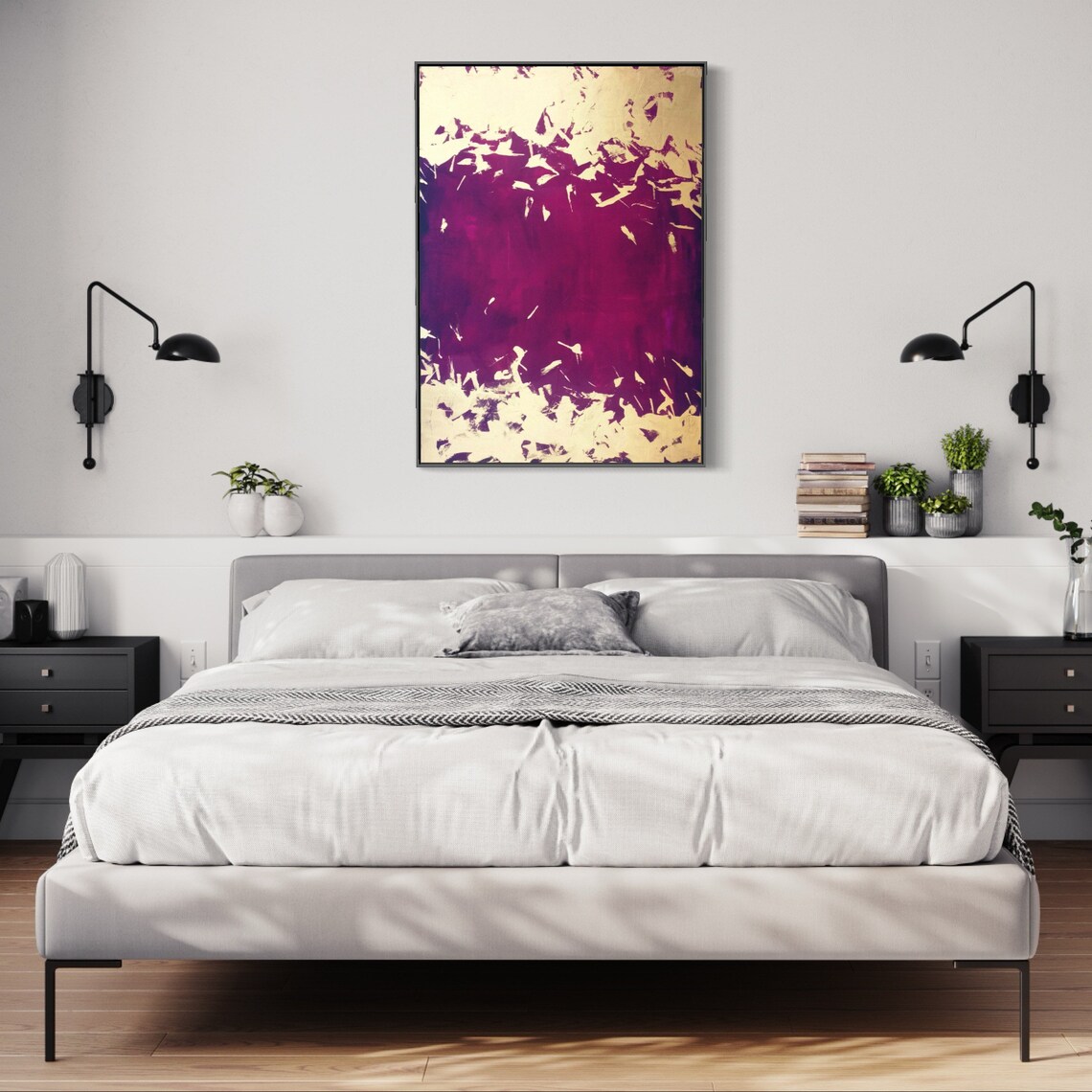 Gold Leaf Purple Abstract Wall Art Print, Large - Image 4