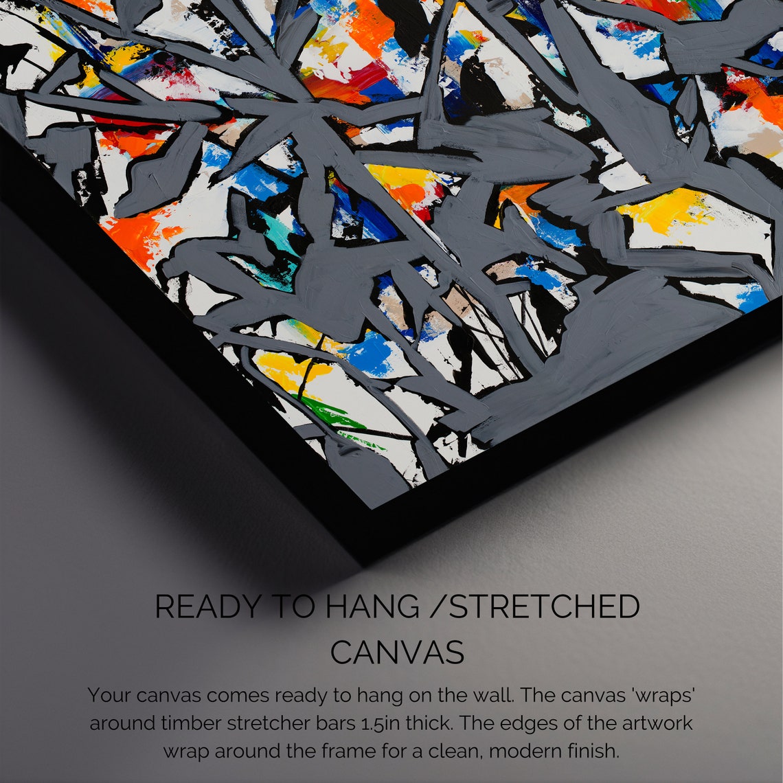 Gray Web Lines Over Colorful Textured Ground Abstract Art Print - Image 2