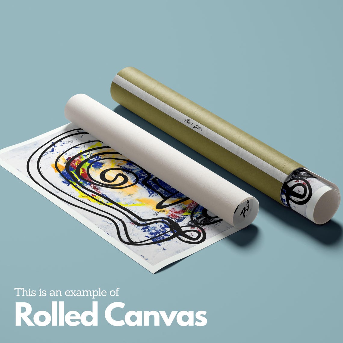 Black Line Art Face Over Blue Yellow Red Splashes Vertical Poster - Image 2