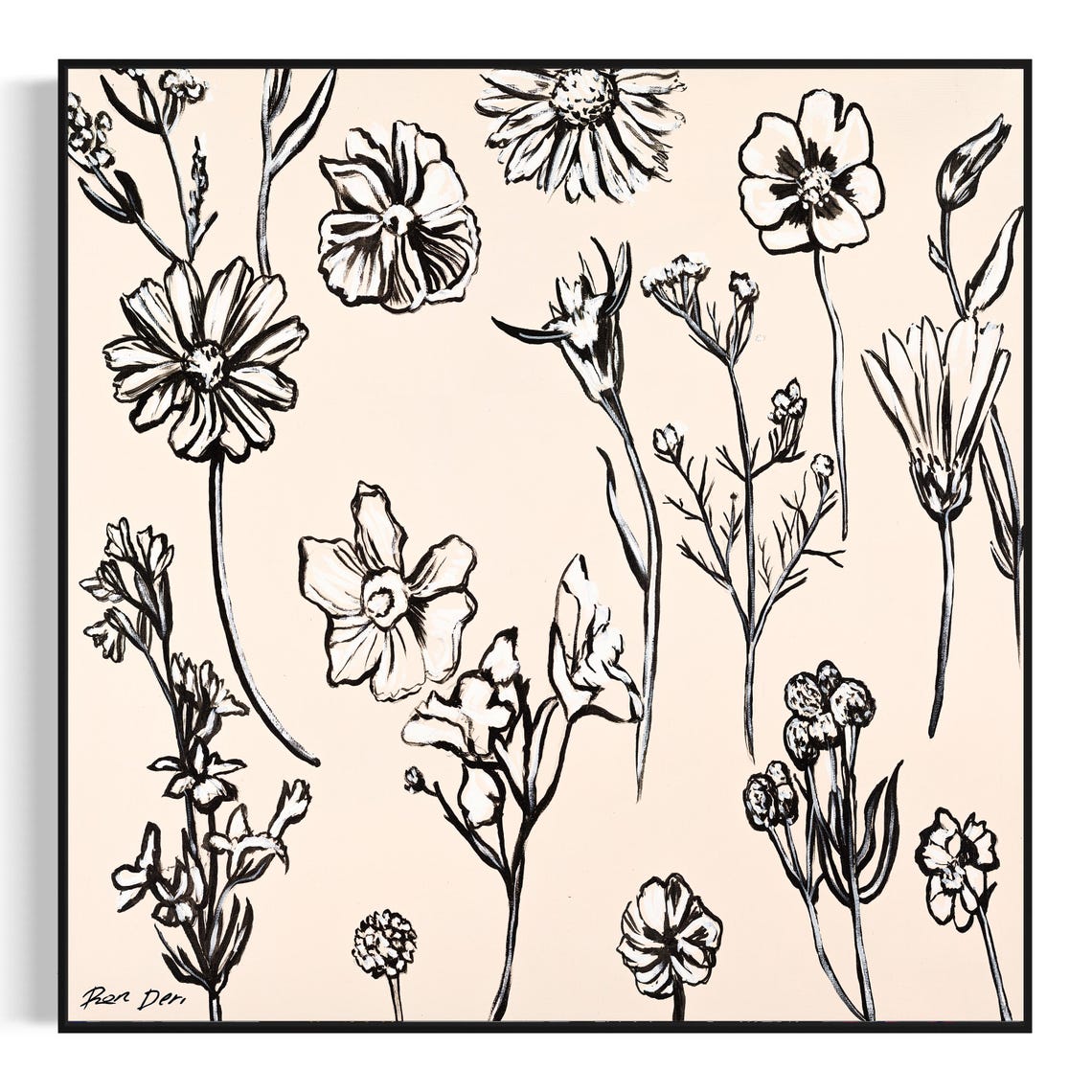 Taupe Botanical Sketch Poster Black Floral Line Art Illustration - Image 4