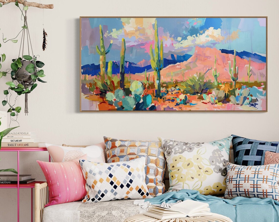 Colorful Saguaro Cactus Desert Sunset Pink Mountain Valley Poster - Image 5
