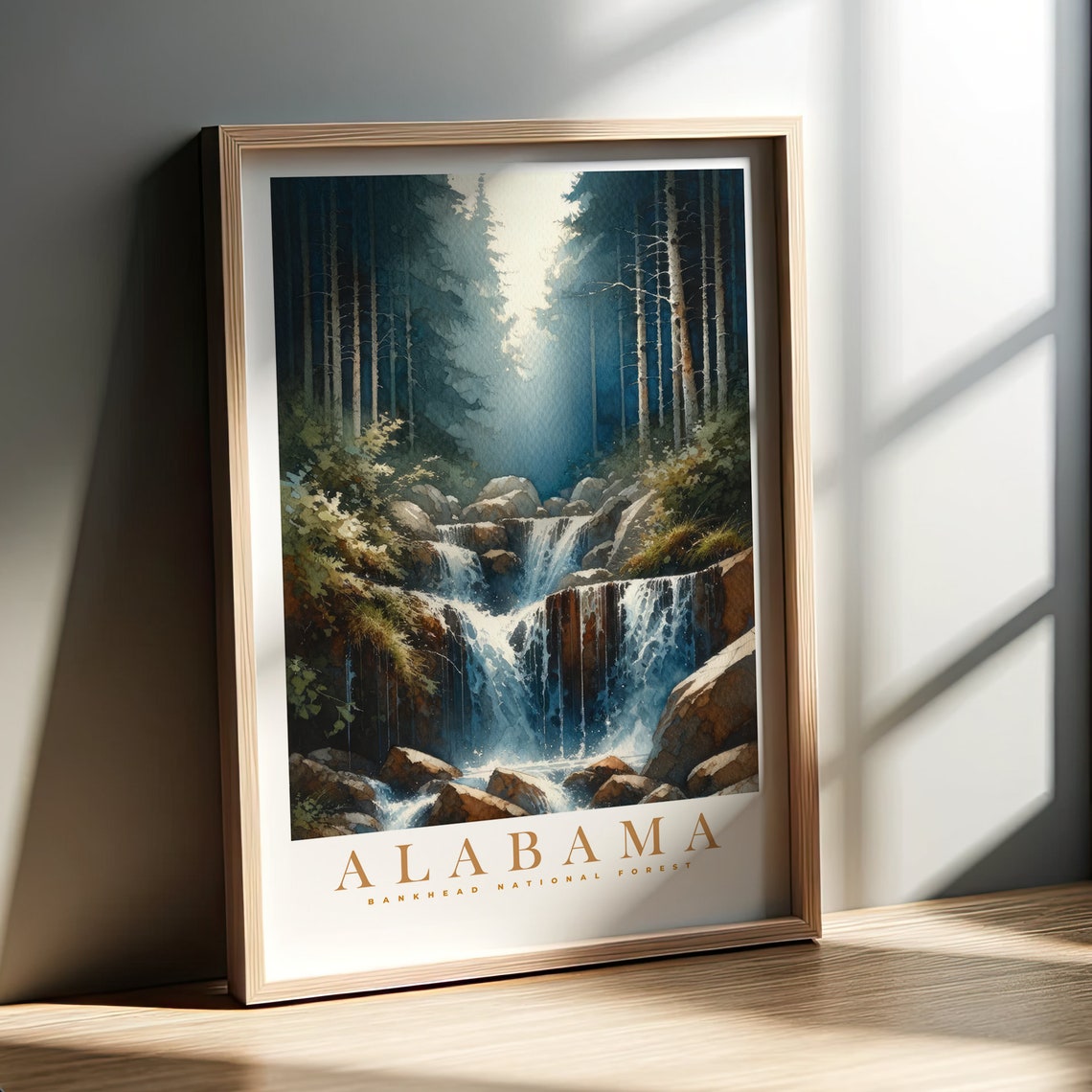 Bankhead National Forest Alabama Waterfall Woods Watercolor Poster