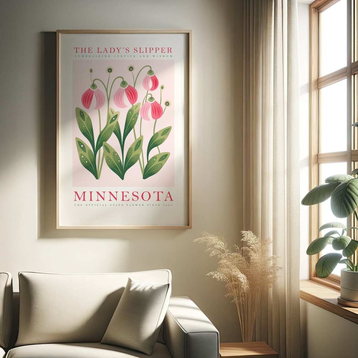 Minnesota State Flower, Ladys Slipper Floral Art Print