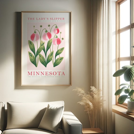 Minnesota State Flower, Ladys Slipper Floral Art Print