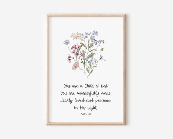 Psalm 139 You Are A Child Of God Christian Nursery Decor Kids Bible Verse Wall Art Baby Girl Scripture Print Watercolor
