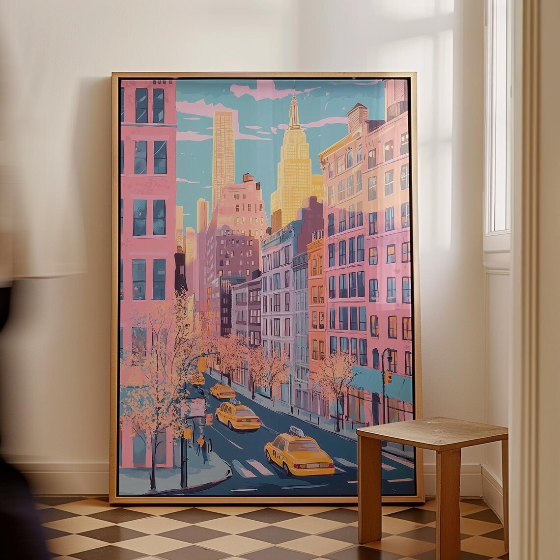 New York City Street Colorful Buildings Yellow Taxi Art Poster - Image 4