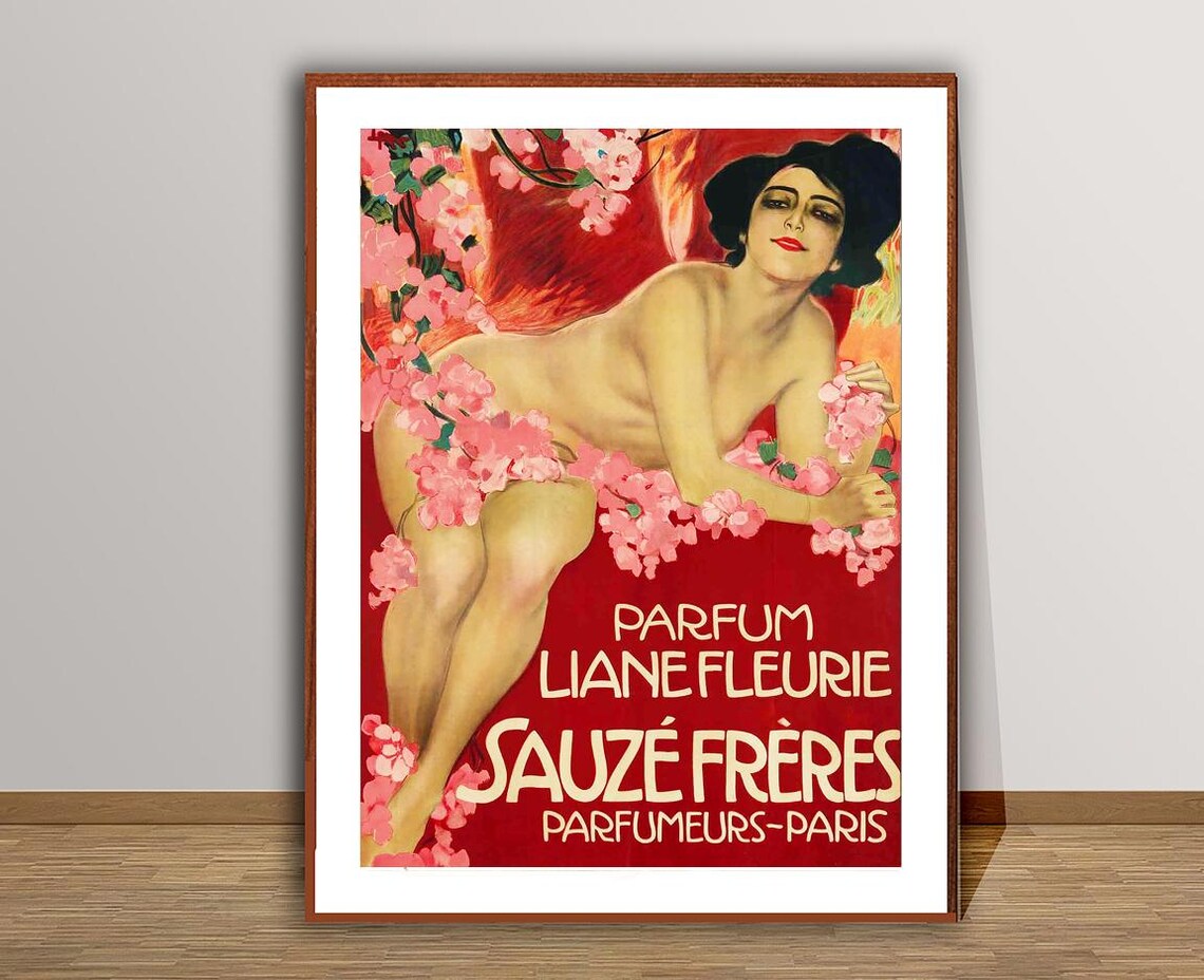 Parfum Liane Fleurie Sauze Freres Paris Floral Vintage Ad Poster - Image 2