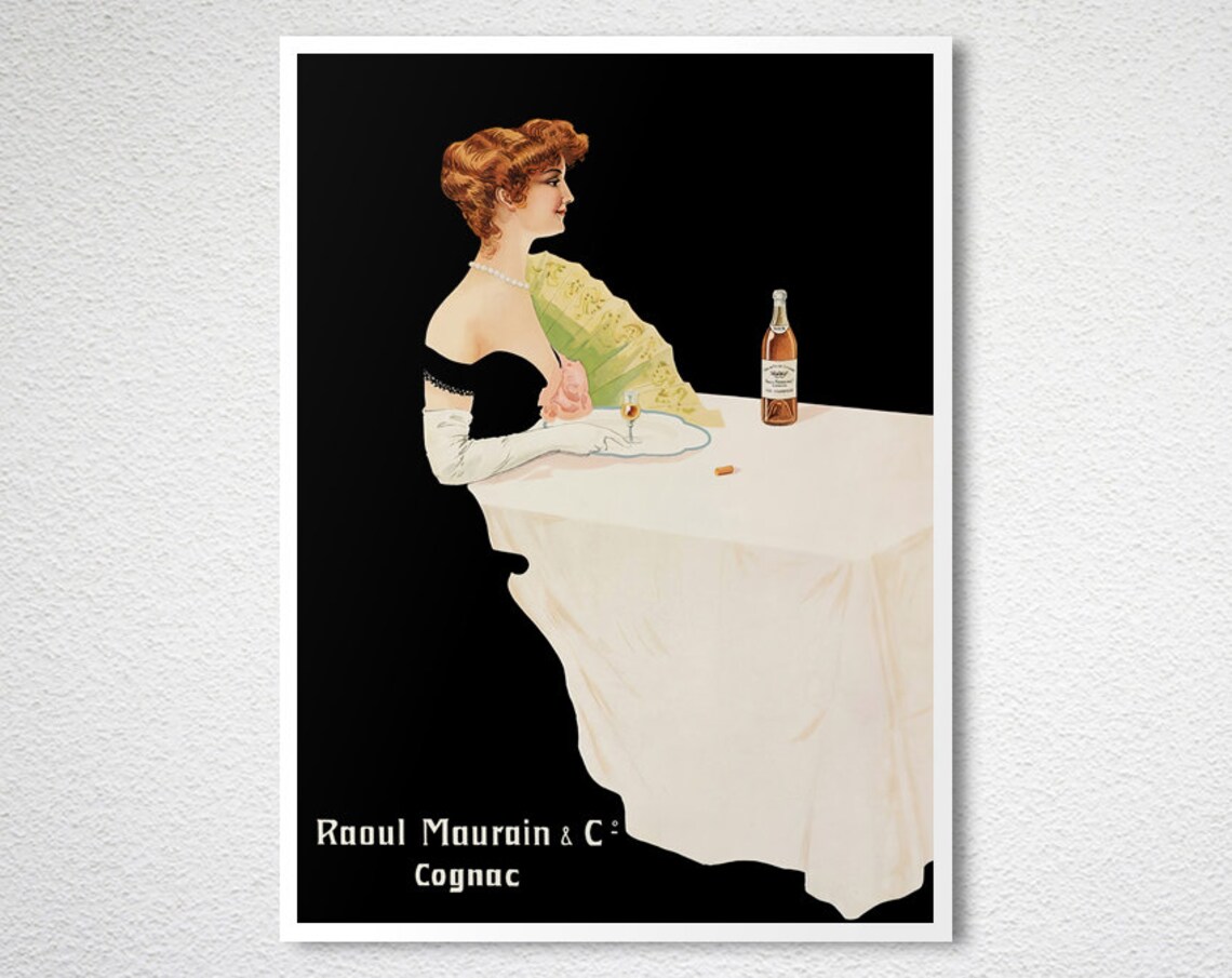 Raoul Mourain Cognac Elegant Lady Vintage French Liquor Ad Poster - Image 2