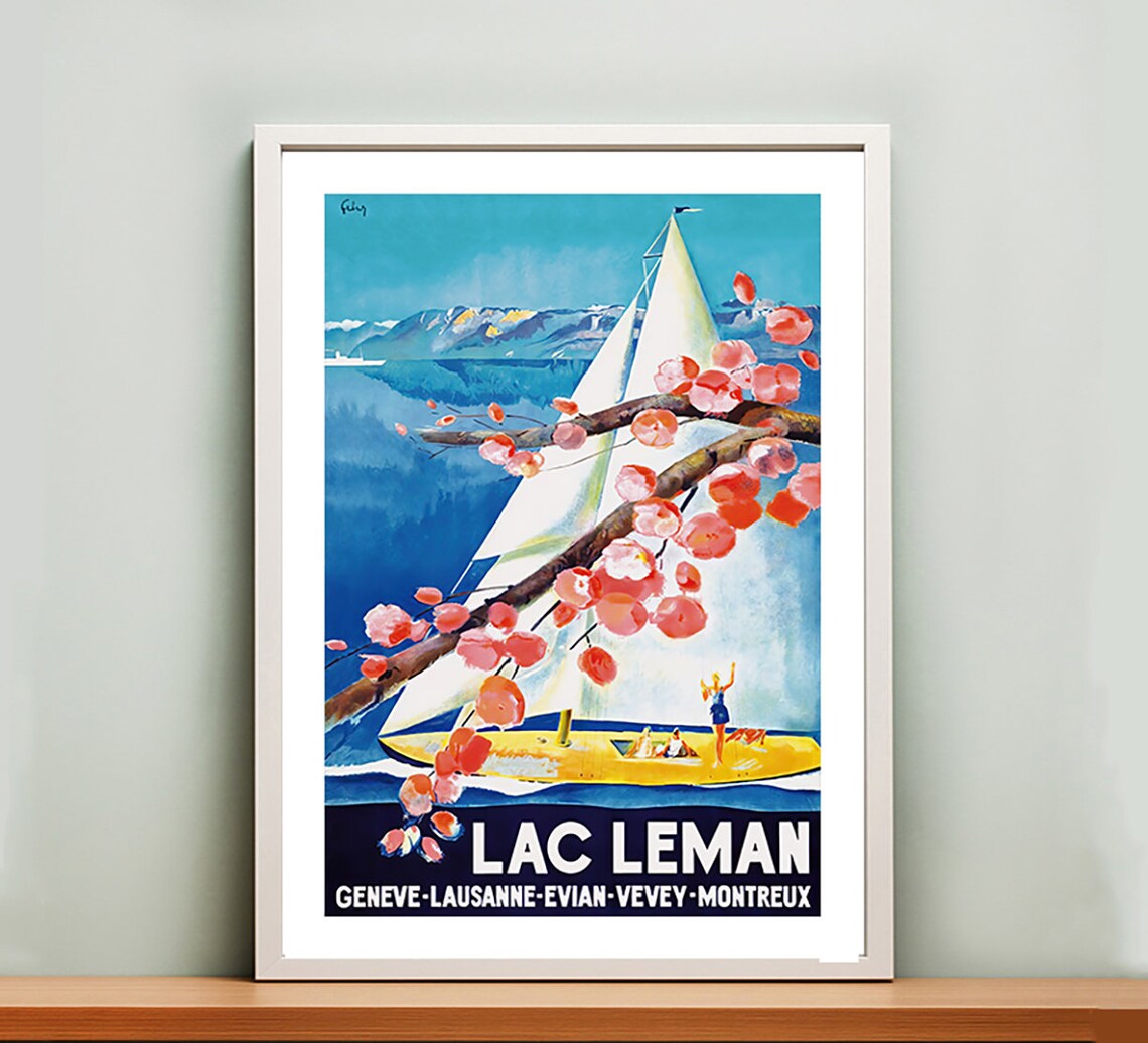 Lac Leman Suisse Vintage Travel Poster, Lake Leman - Image 2
