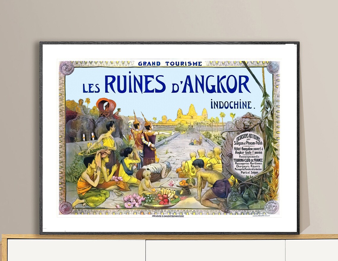 Les Ruines Dangkor Cambodia Vintage Travel Poster