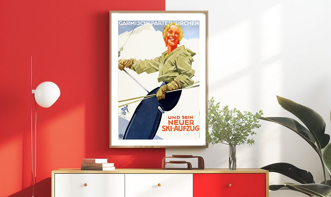 Garmisch Partenkirchen Vintage German Ski Lift Travel Poster - Image 2