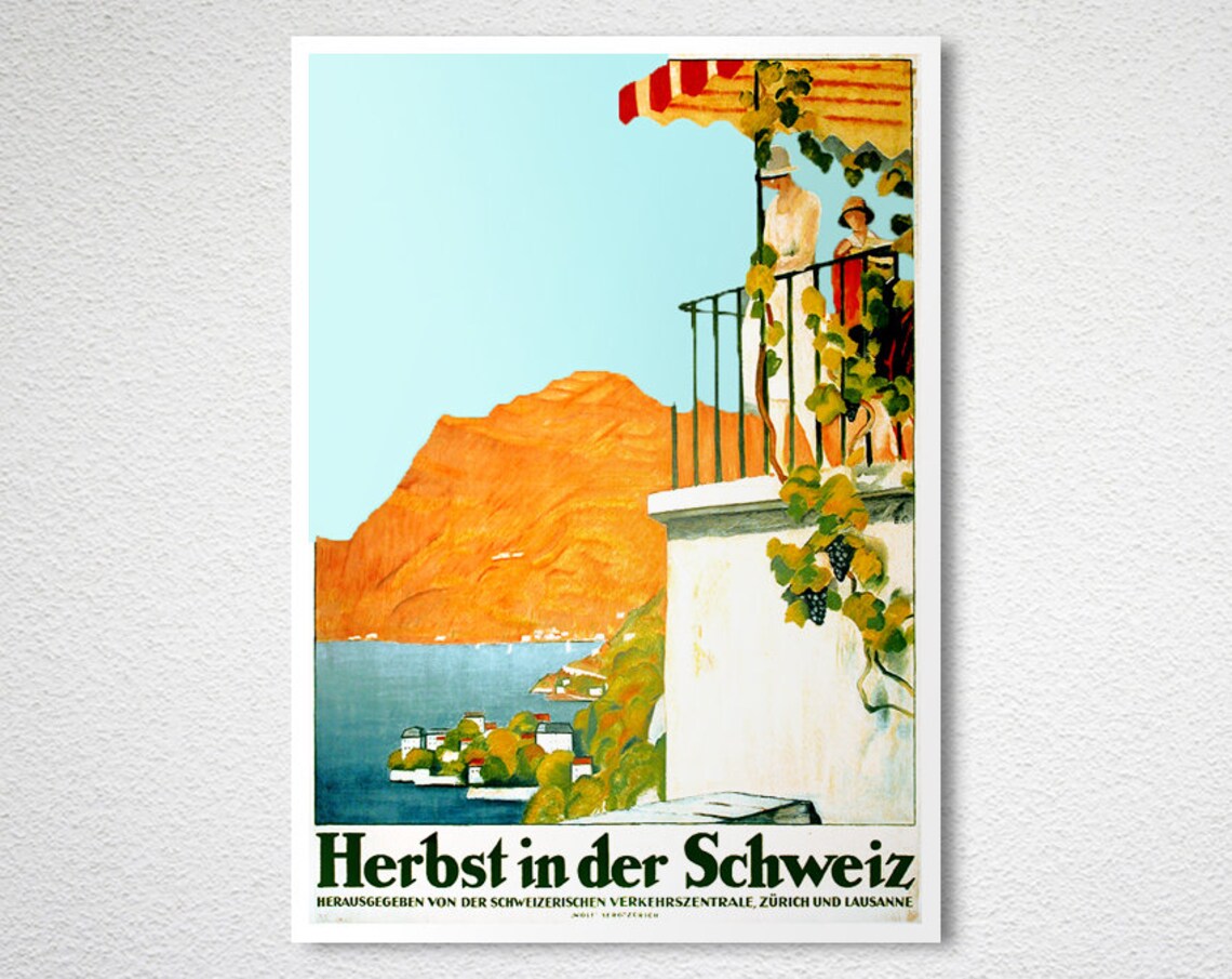 Autumn in Switzerland Lake Terrace Vintage Fall Travel Poster - Image 2