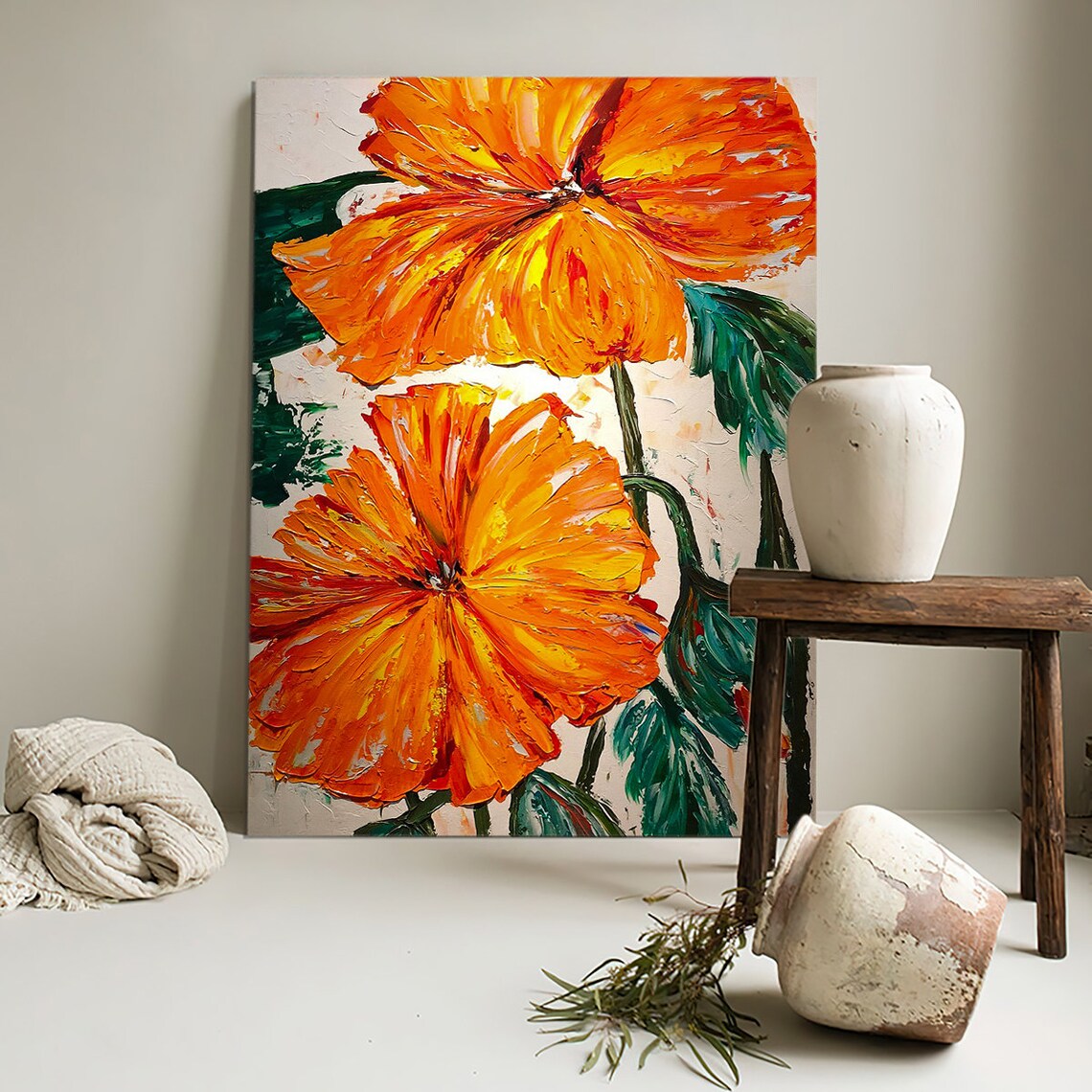 Large Orange Poppy Flowers Impasto Floral Oil Painting Poster - Image 2