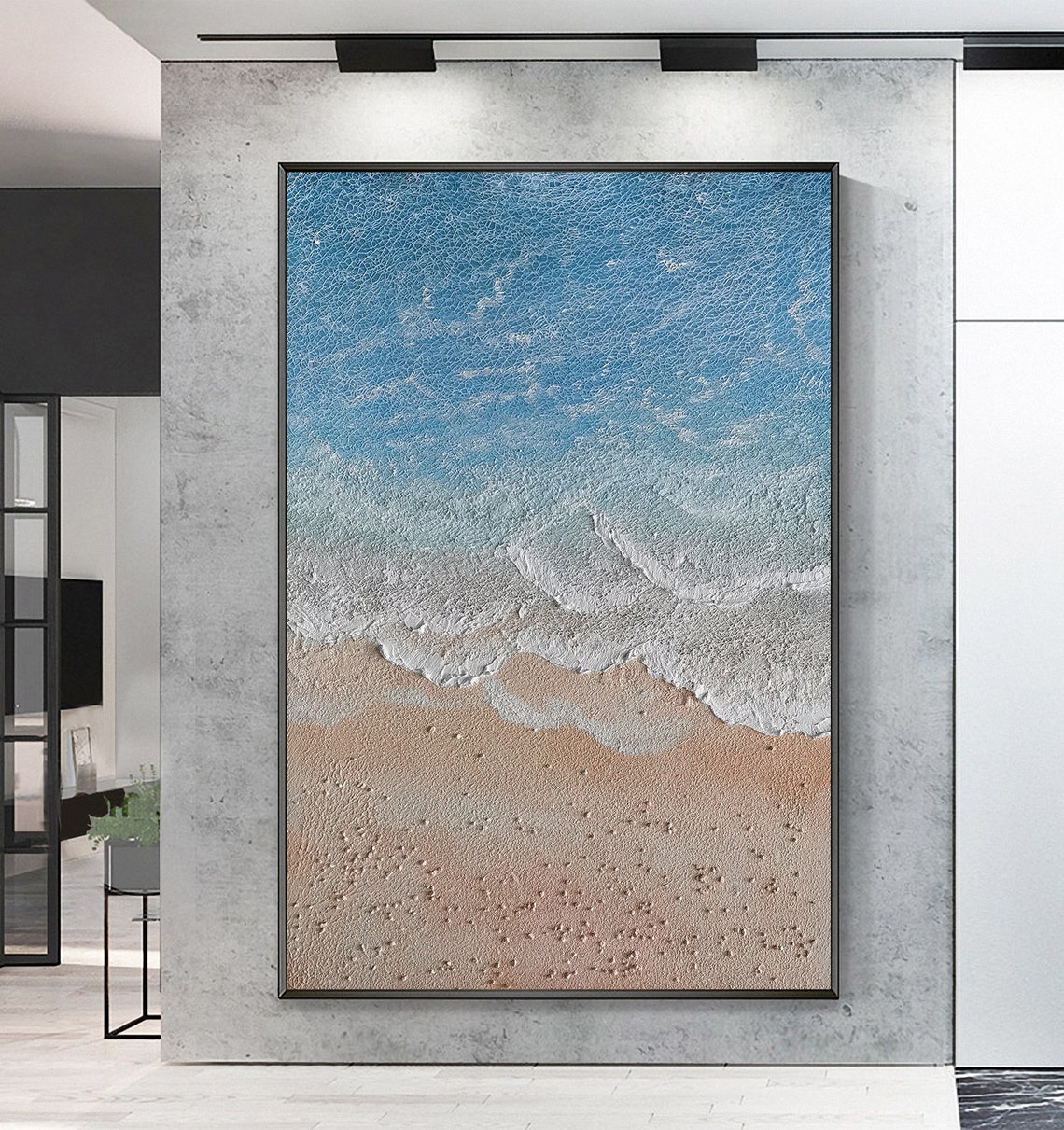 Aerial Beach Waves Minimalist Textured Ocean Coastline Poster - Image 3