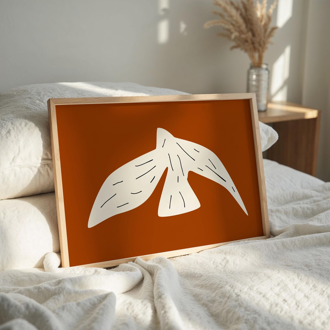 Horizontal Bird Abstract Print, Minimalist Boho Decor