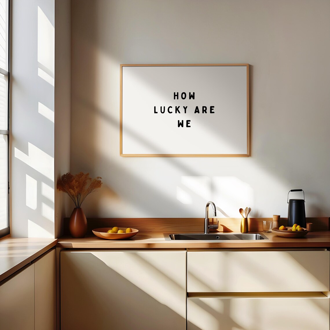 How Lucky Are We Simple Black Typography White Background Quote Poster - Image 2