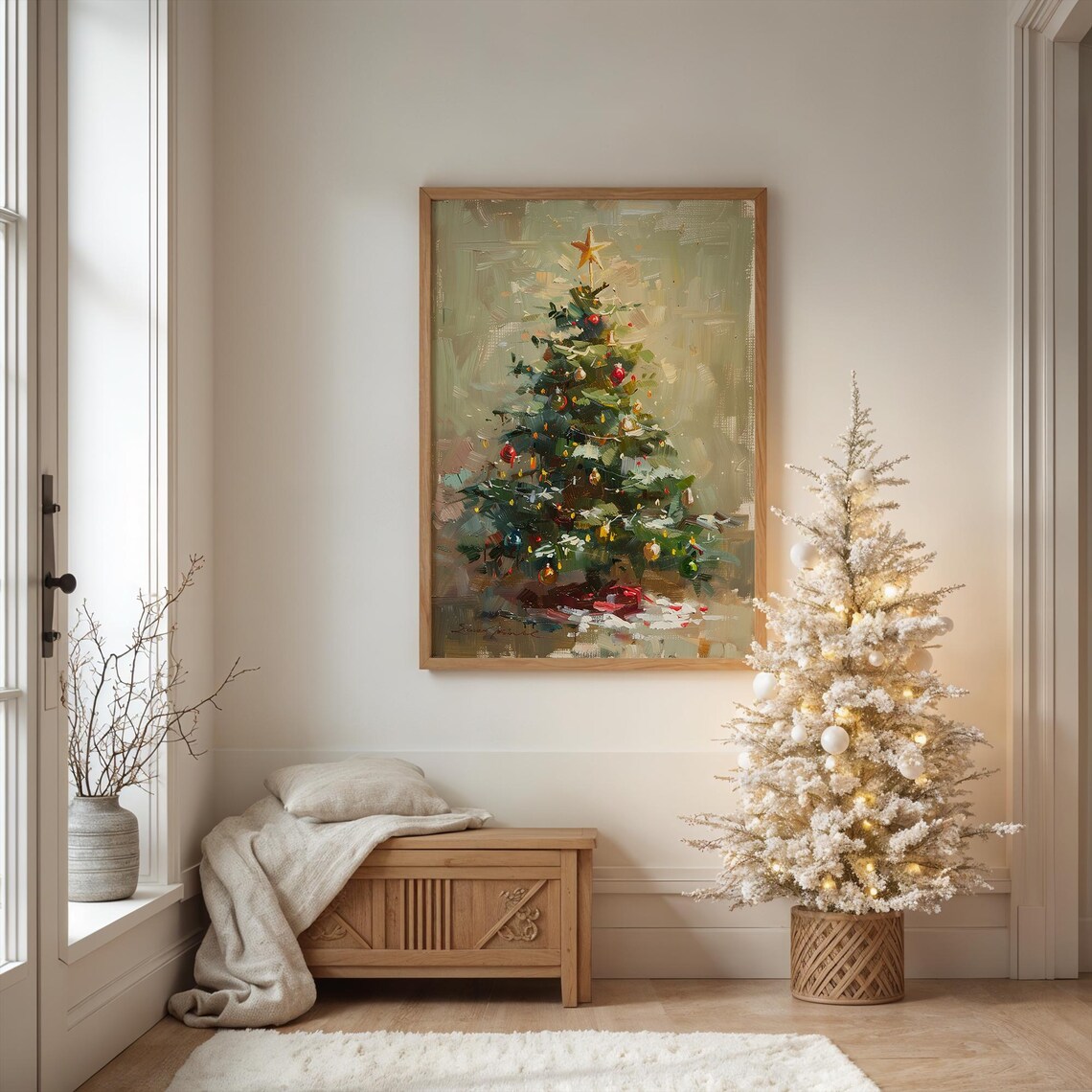 Vintage Christmas Tree Star Topper Ornaments Painterly Holiday Poster - Image 2