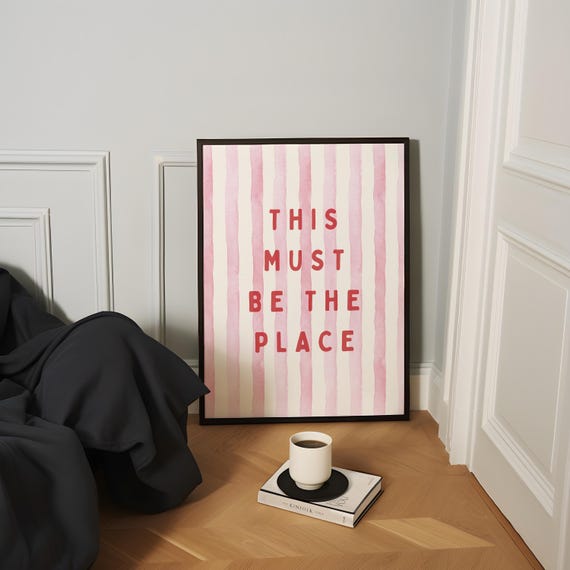 This Must Be The Place Red Print Positive Saying Poster Girly Pink Dorm Wall Art Living Room Affirmation Quote Gift Physical