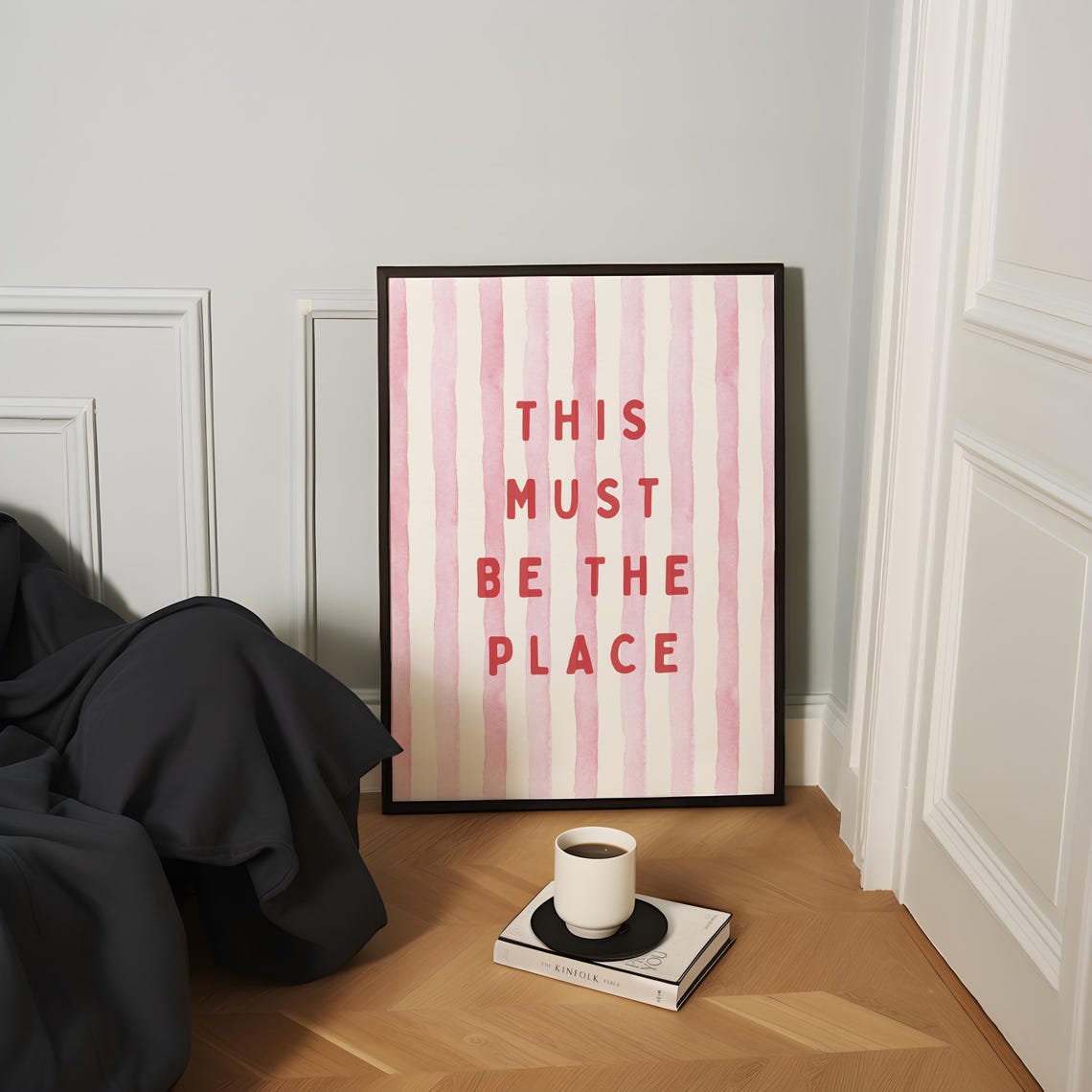 This Must Be the Place Red Quote Pink Watercolor Striped Style Poster