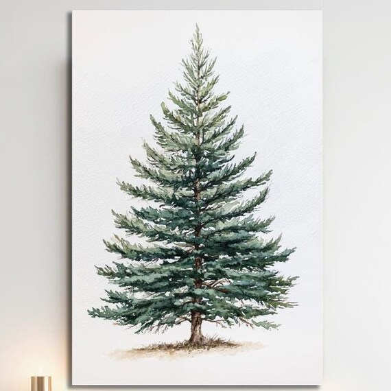 Watercolor Evergreen Pine Tree Minimalist Rustic Christmas Poster