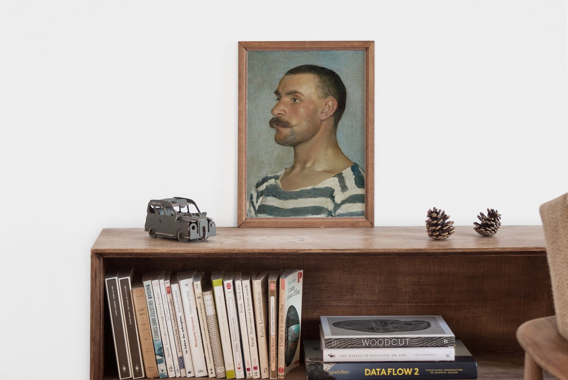 Man Print Hipster Wall Art Boho Wall Art Vintage Male Portrait Painting Man Painting Portrait Oil Painting Nautical Art - Image 2