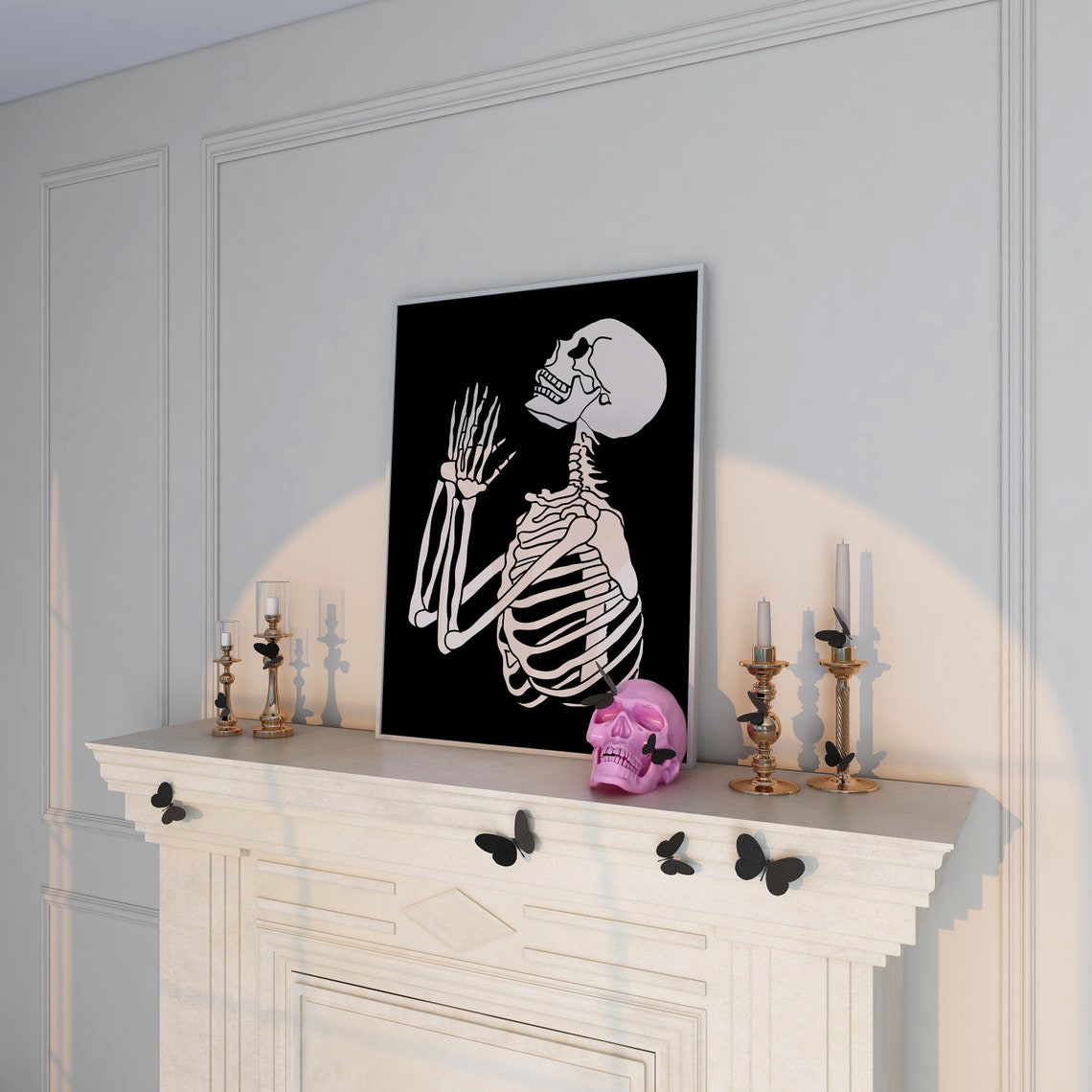 Laughing Skeleton White on Black Bold Halloween Statement Poster - Image 5
