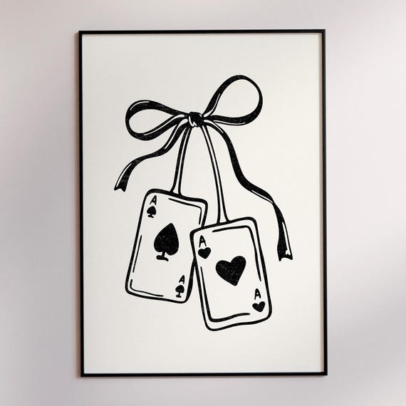 Lucky Ace Wall Art Retro Playing Card Print Funky Bar Cart Decor Gallery Home Trendy