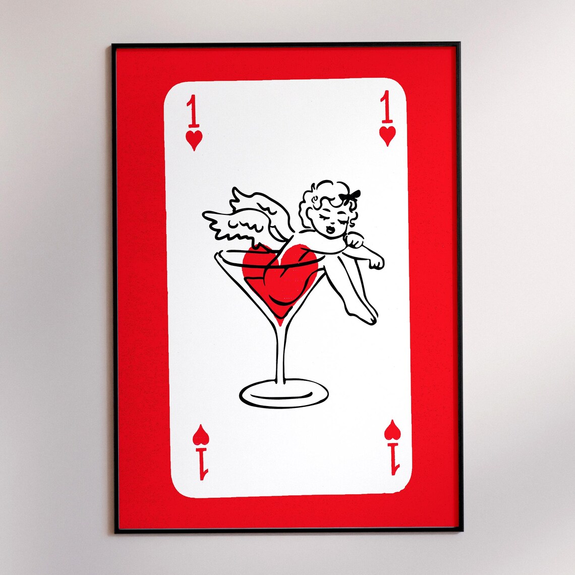 Cupid Cocktail Playing Card Print With Cherub On Martini Glass
