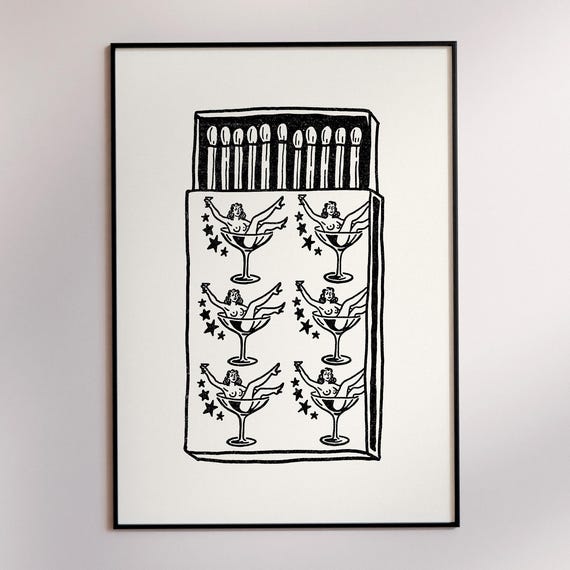 Retro Matchbox Print Funky Bar Cart Decor