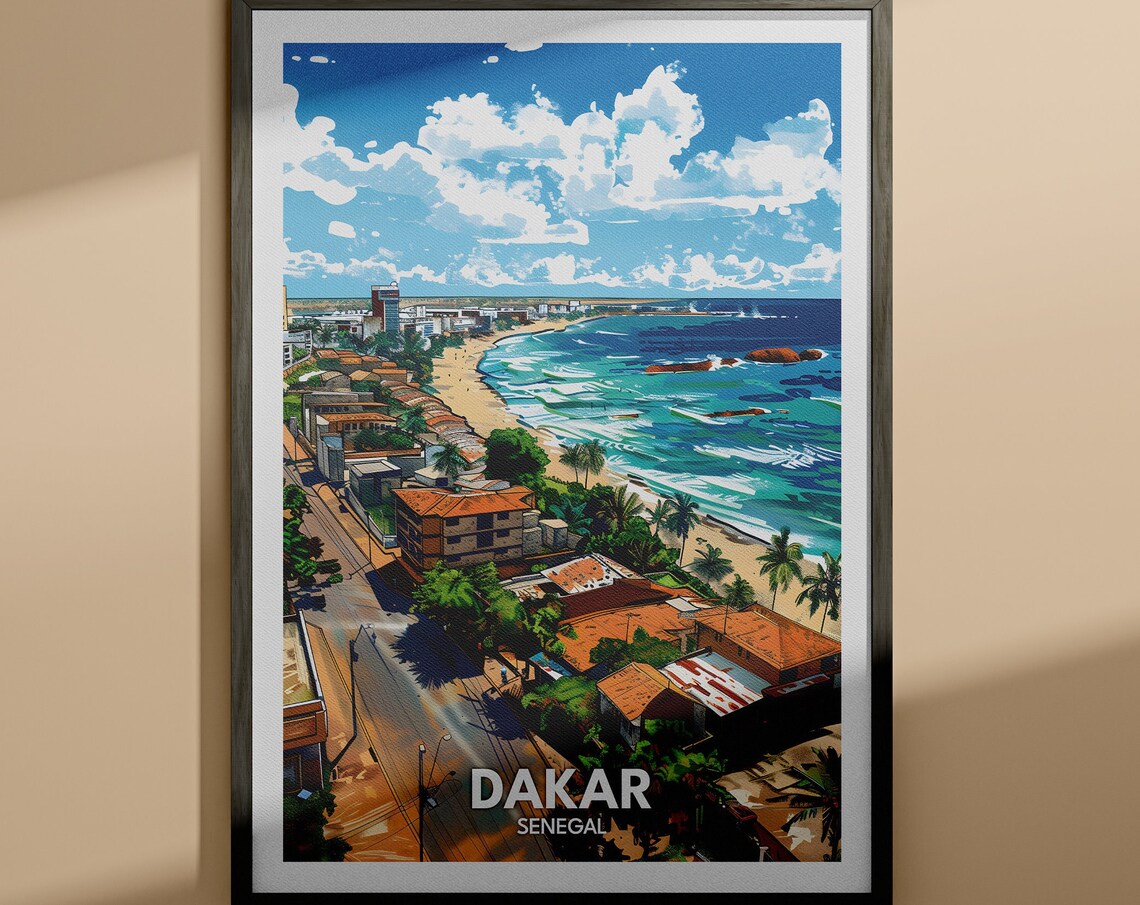 Dakar Senegal Atlantic Coast Waves Palms City View Travel Poster