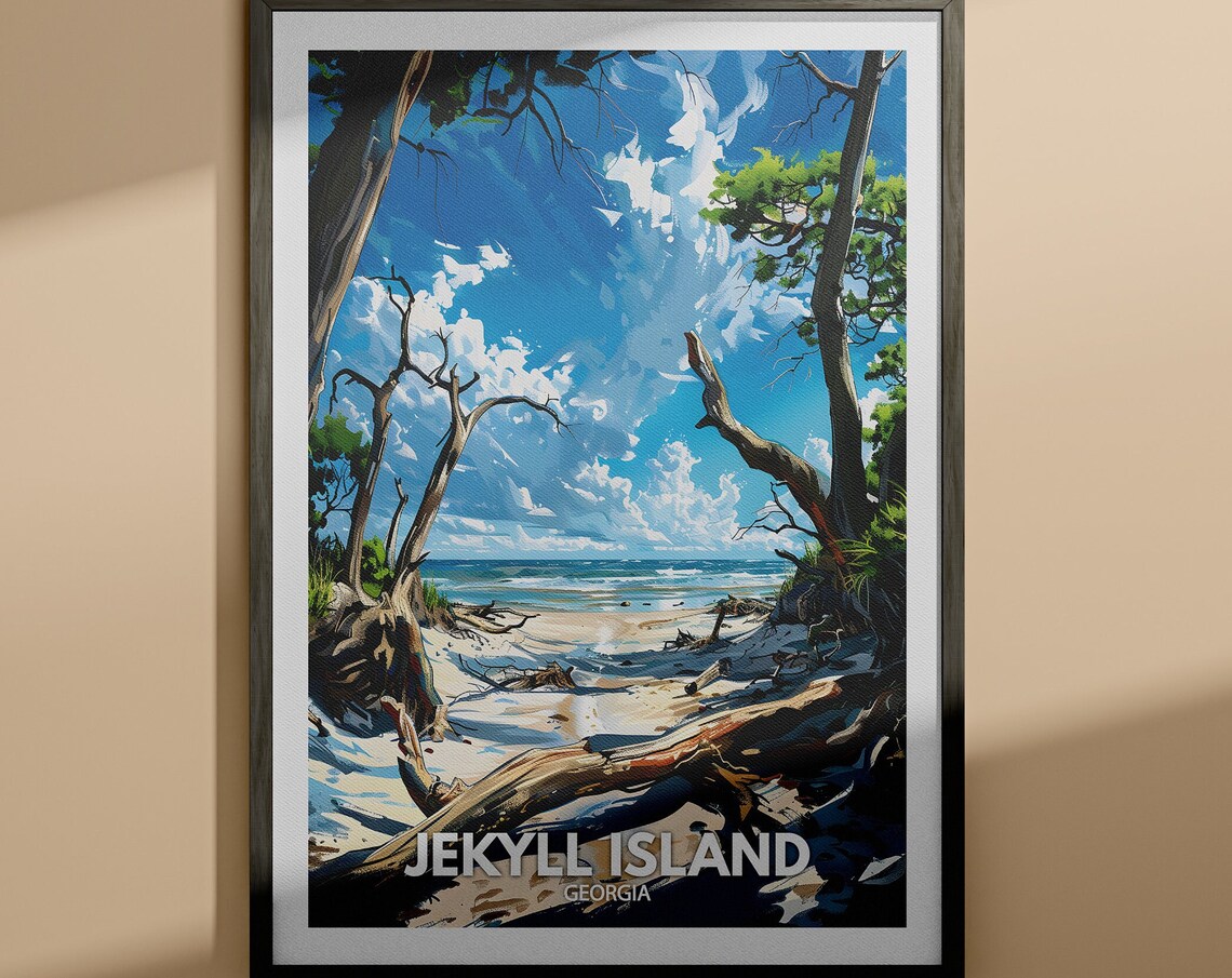 Jekyll Island Georgia Driftwood Beach Coast Vintage Travel Poster