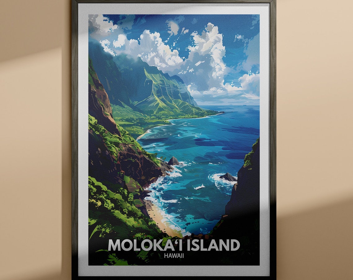 Molokai Island Hawaii Dramatic Sea Cliffs Ocean Waves Nature Poster