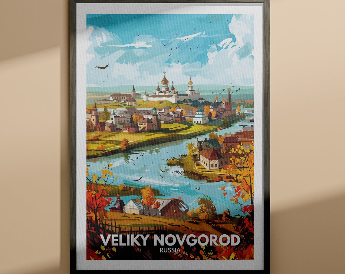 Veliky Novgorod Russia Golden Domes River Autumn City Poster