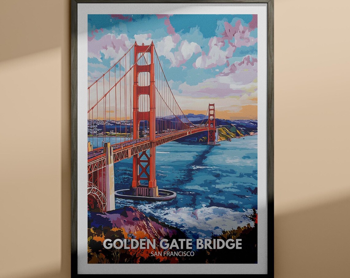 Golden Gate Bridge San Francisco Bay View Iconic Travel Poster