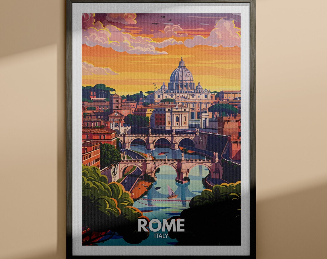 Rome St Peters Basilica Sunset Tiber River Italy Travel Poster