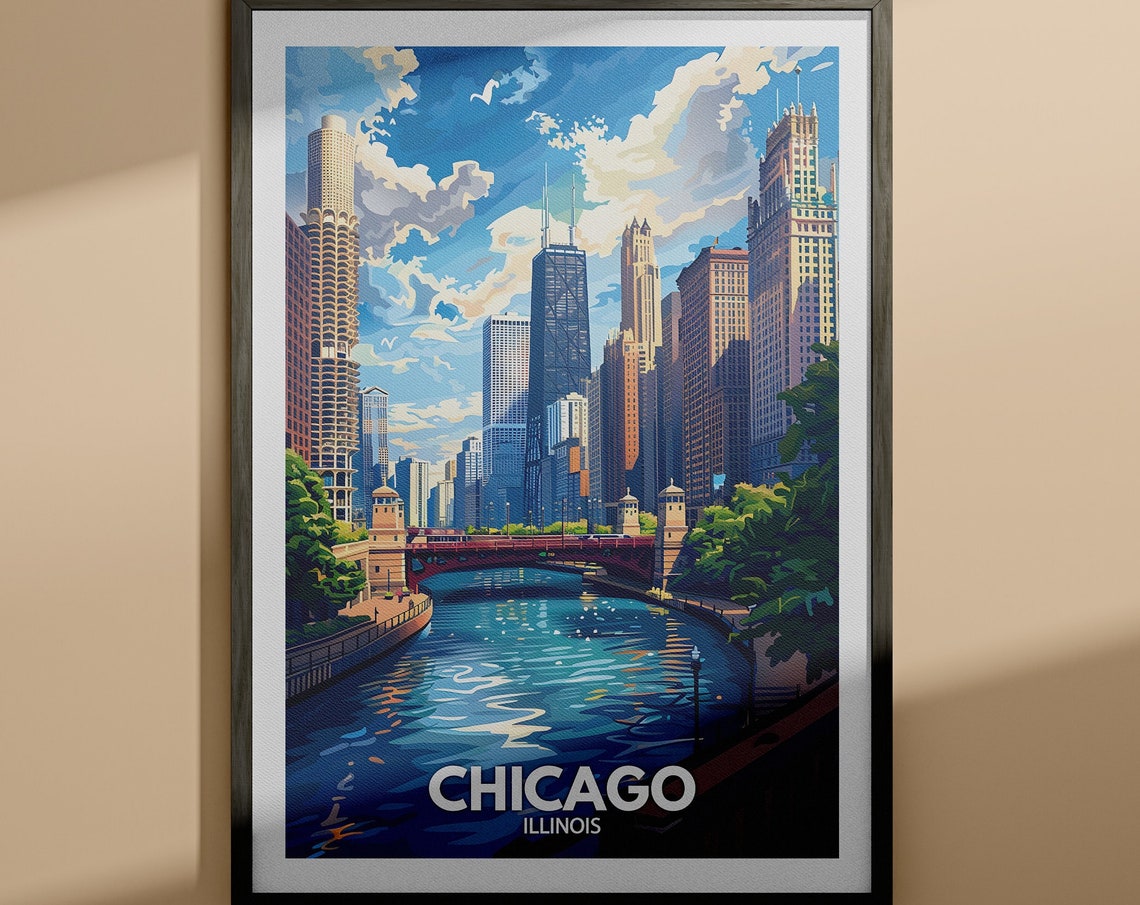 Chicago Print Chicago Travel Poster Illinois Wall Art Print United States Travel Home Decor Usa City Poster