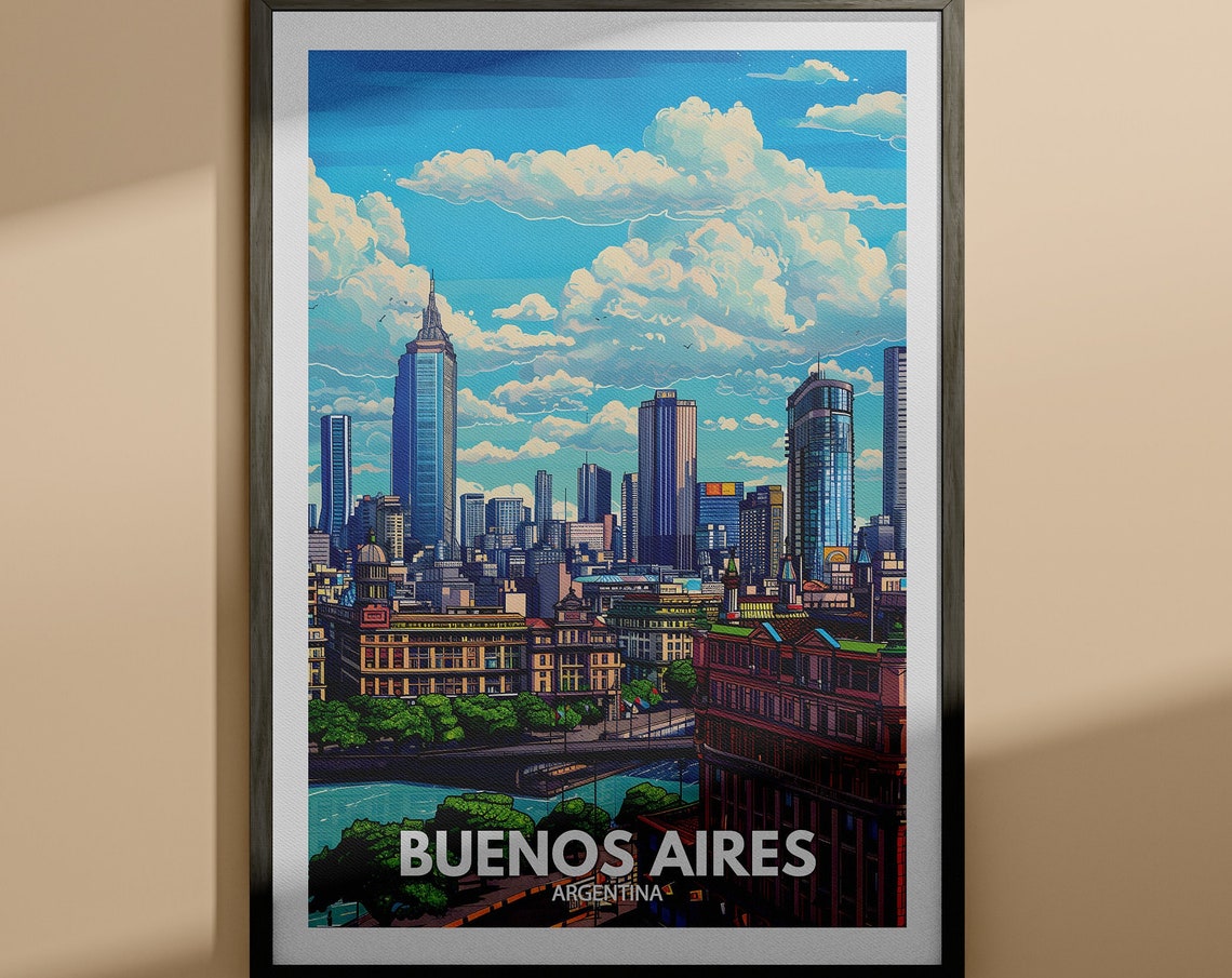 Buenos Aires Argentina Downtown Skyline Dramatic Travel Poster