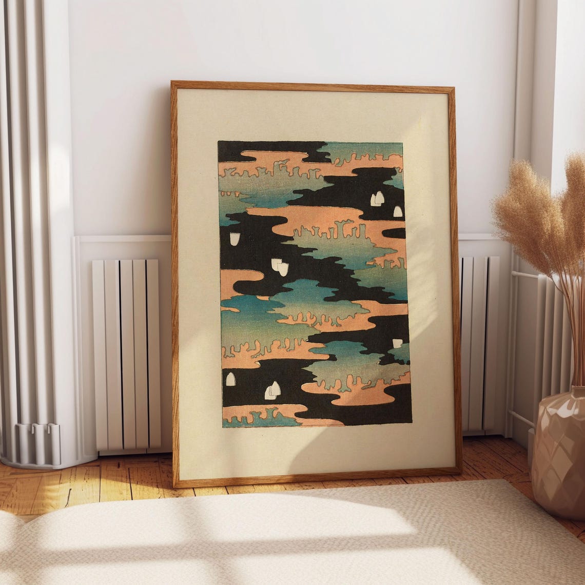 Korin Furuy Japanese Floral Art Print Vintage Grey Woodblock Exhibition Poster Rare Vintage Asian Japanese Traditional Ukiyo E Design