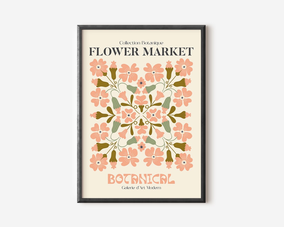 Flower Market Botanical Pink Wildflower Symmetrical Art Poster