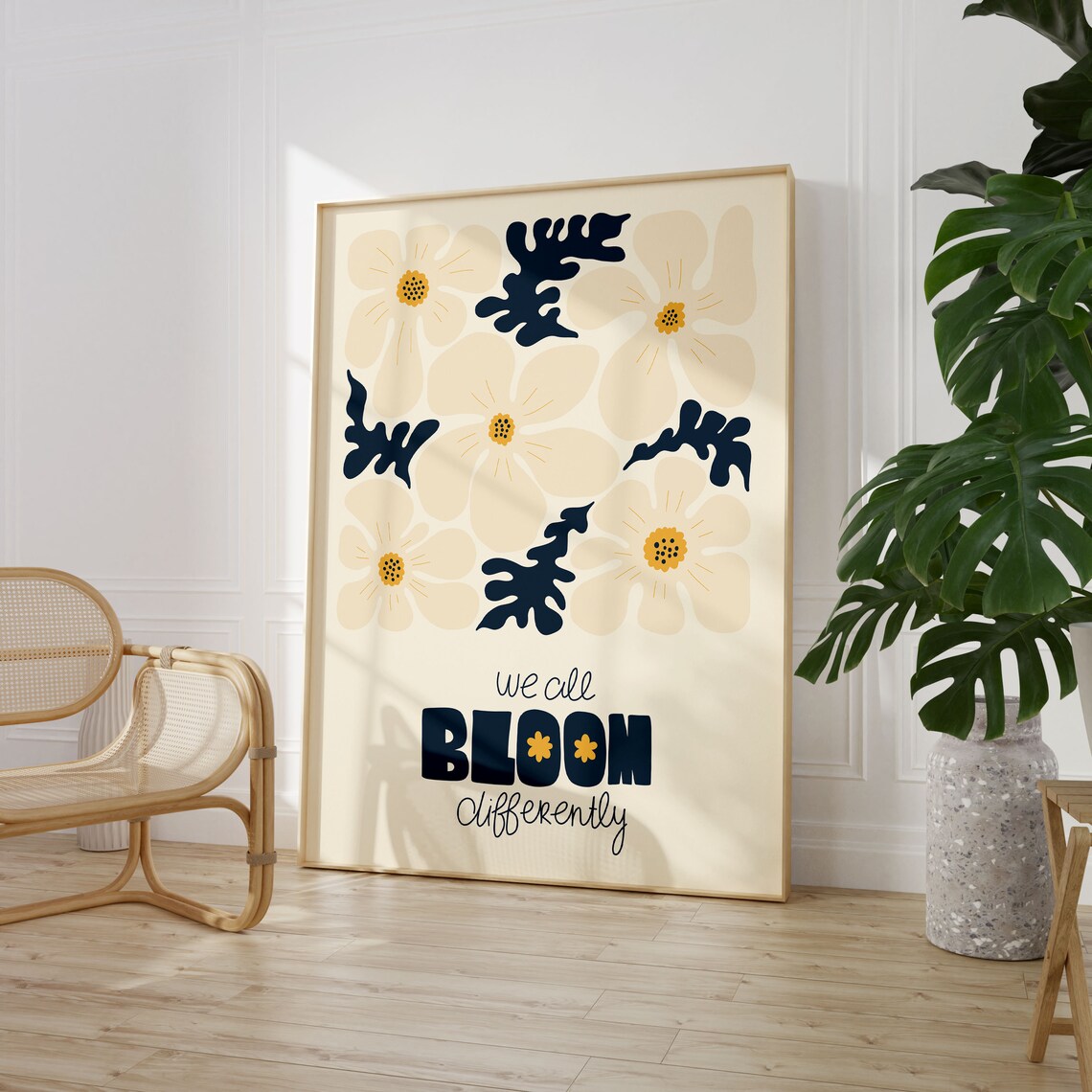 We All Bloom Differently Floral Typography Quote Wall Poster - Image 2