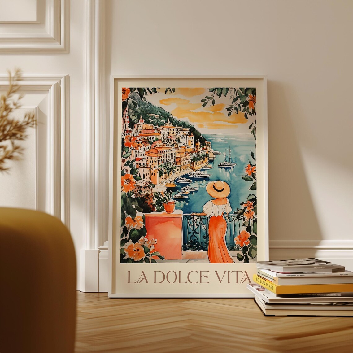 La Dolce Vita Amalfi Coast Sunset Watercolor Travel Wall Poster - Image 2