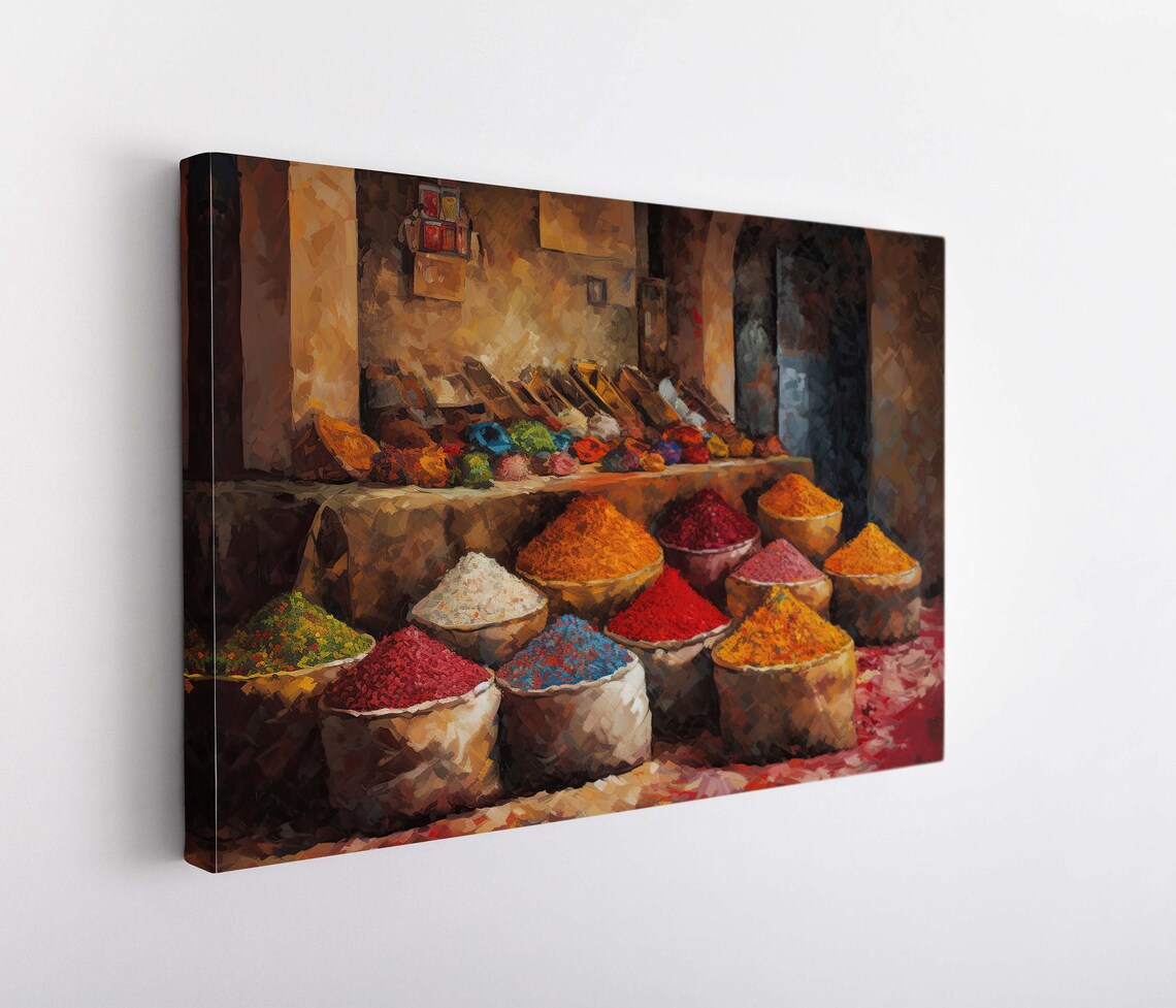 Spice Market Oil Painting Vibrant Sacks of Spices Kitchen Poster - Image 5