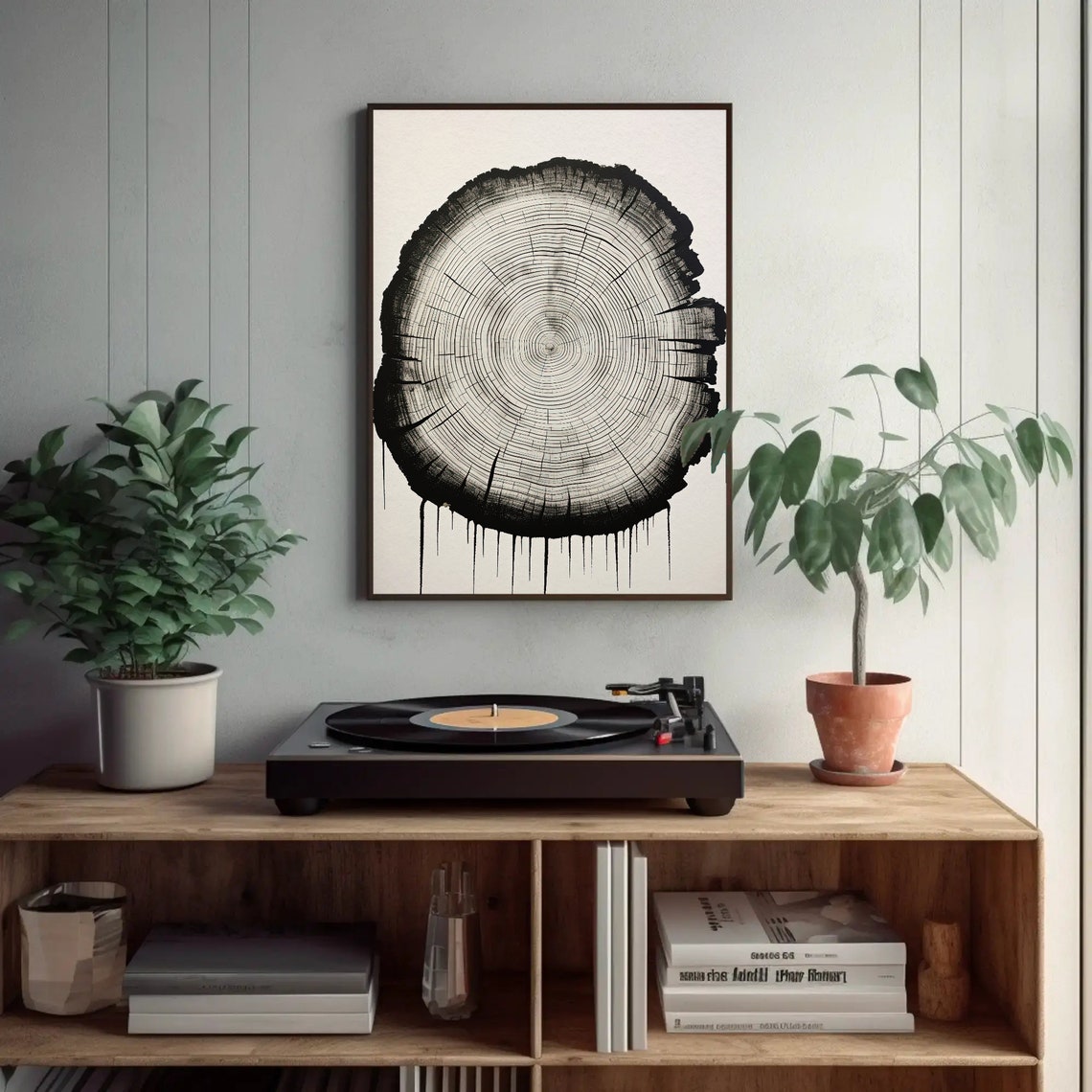 Tree Ring Cross Section in Black Ink Minimalist Botanical Print - Image 2