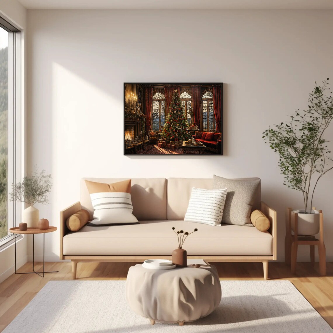 Cozy Christmas Living Room Fireplace Holiday Tree Painting Poster - Image 2