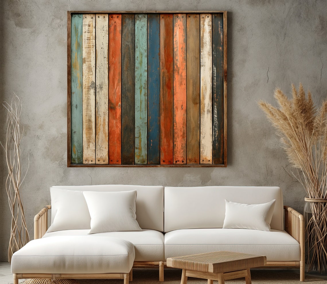 Rustic Multicolor Reclaimed Wood Plank Pattern Abstract Wall Poster