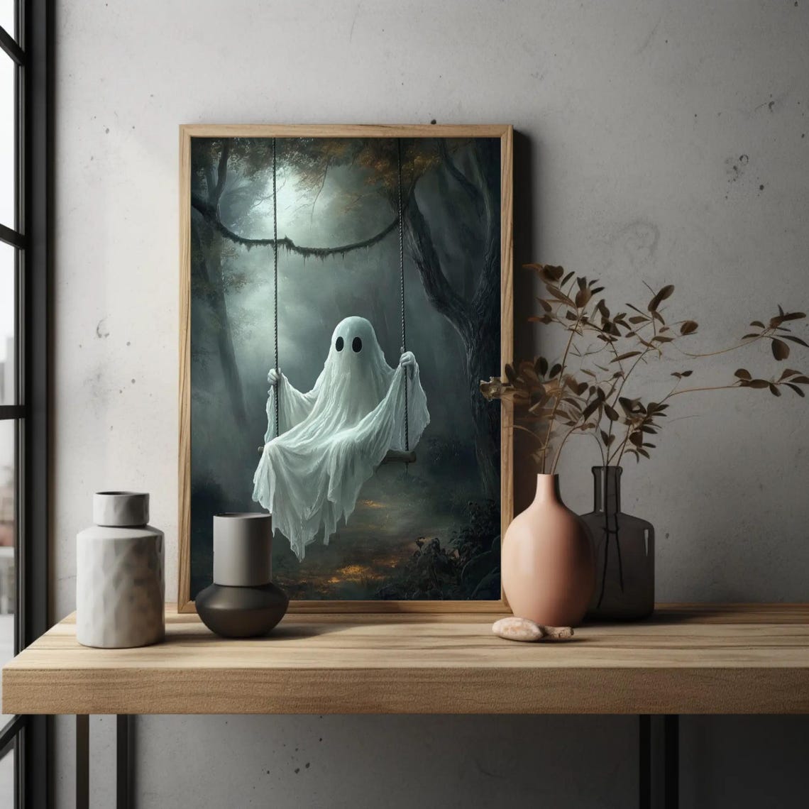 Ghost Rope Swing Misty Forest Ethereal Dreamy Spooky Halloween Poster - Image 2