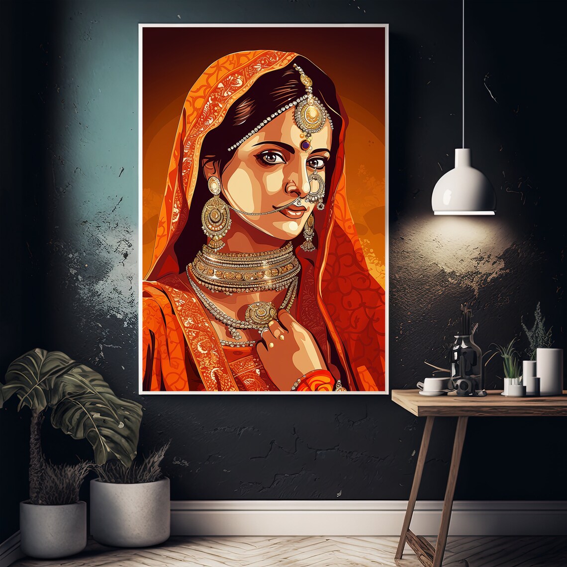 Indian Bride In Orange Veil Traditional Jewelry Portrait Art Poster - Image 5
