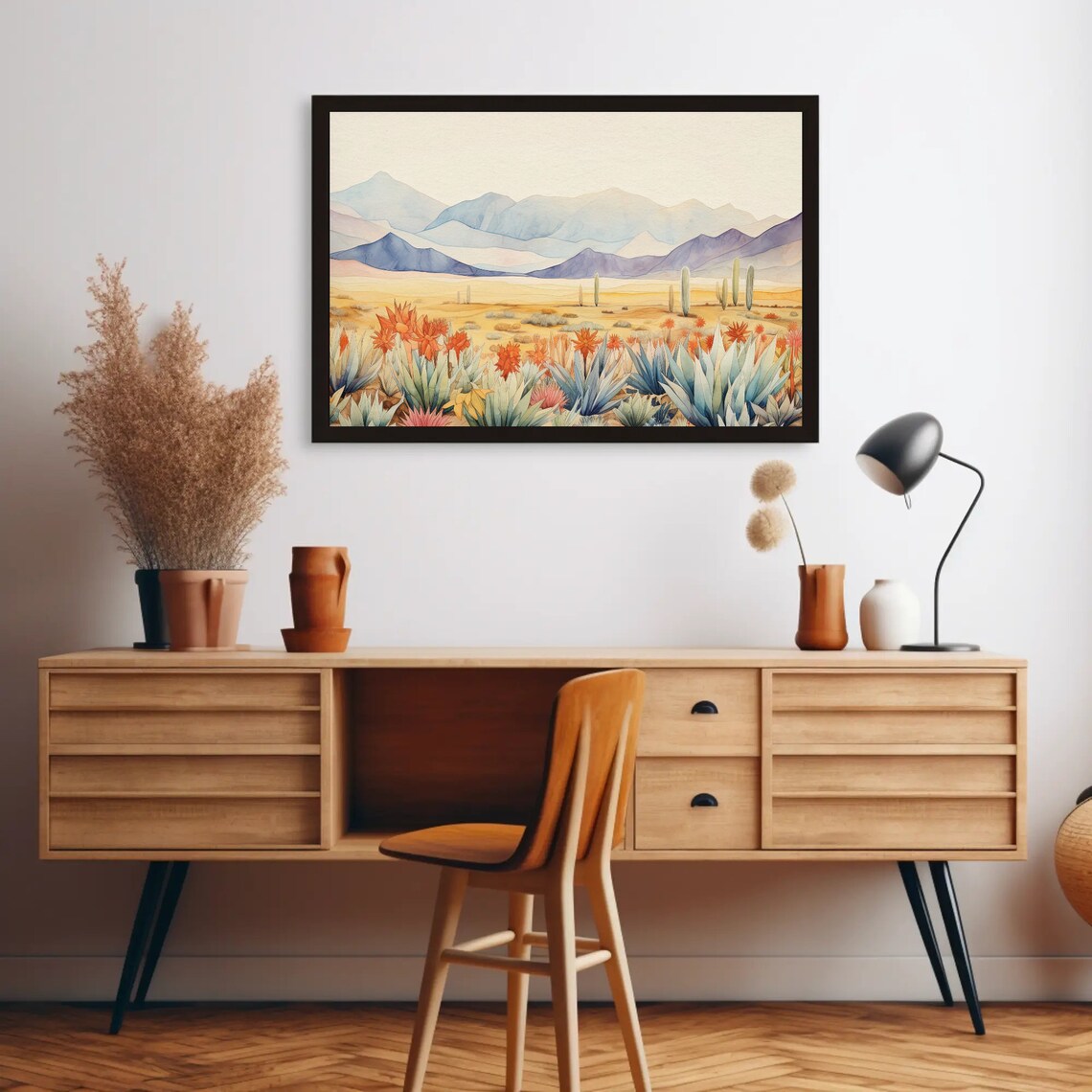 Southwestern Desert With Agave Plants Watercolour Landscape Poster - Image 2
