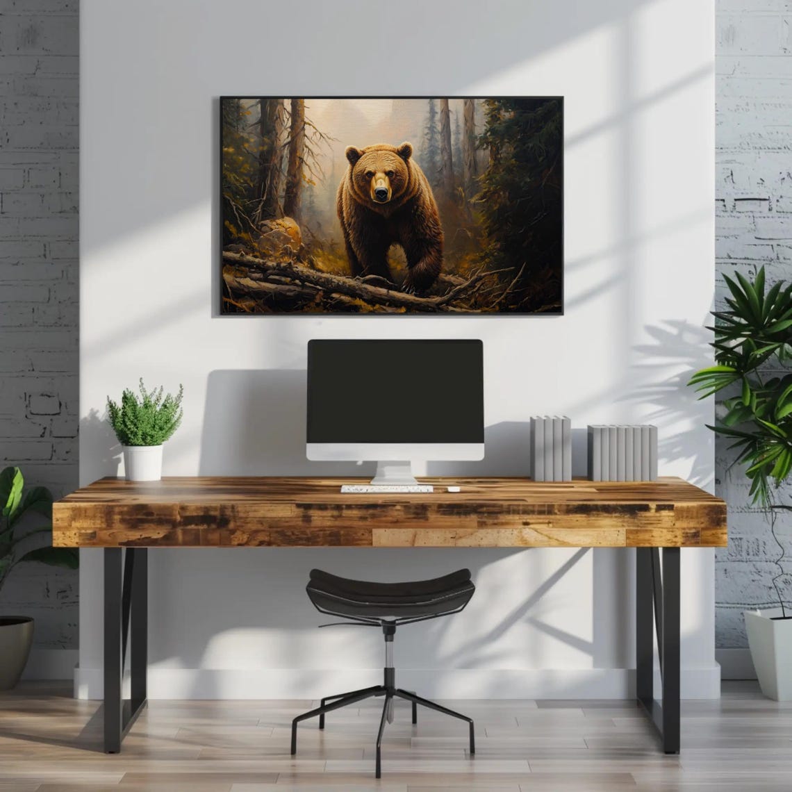 Grizzly Bear Walking Through A Misty Pine Forest Wildlife Poster - Image 2