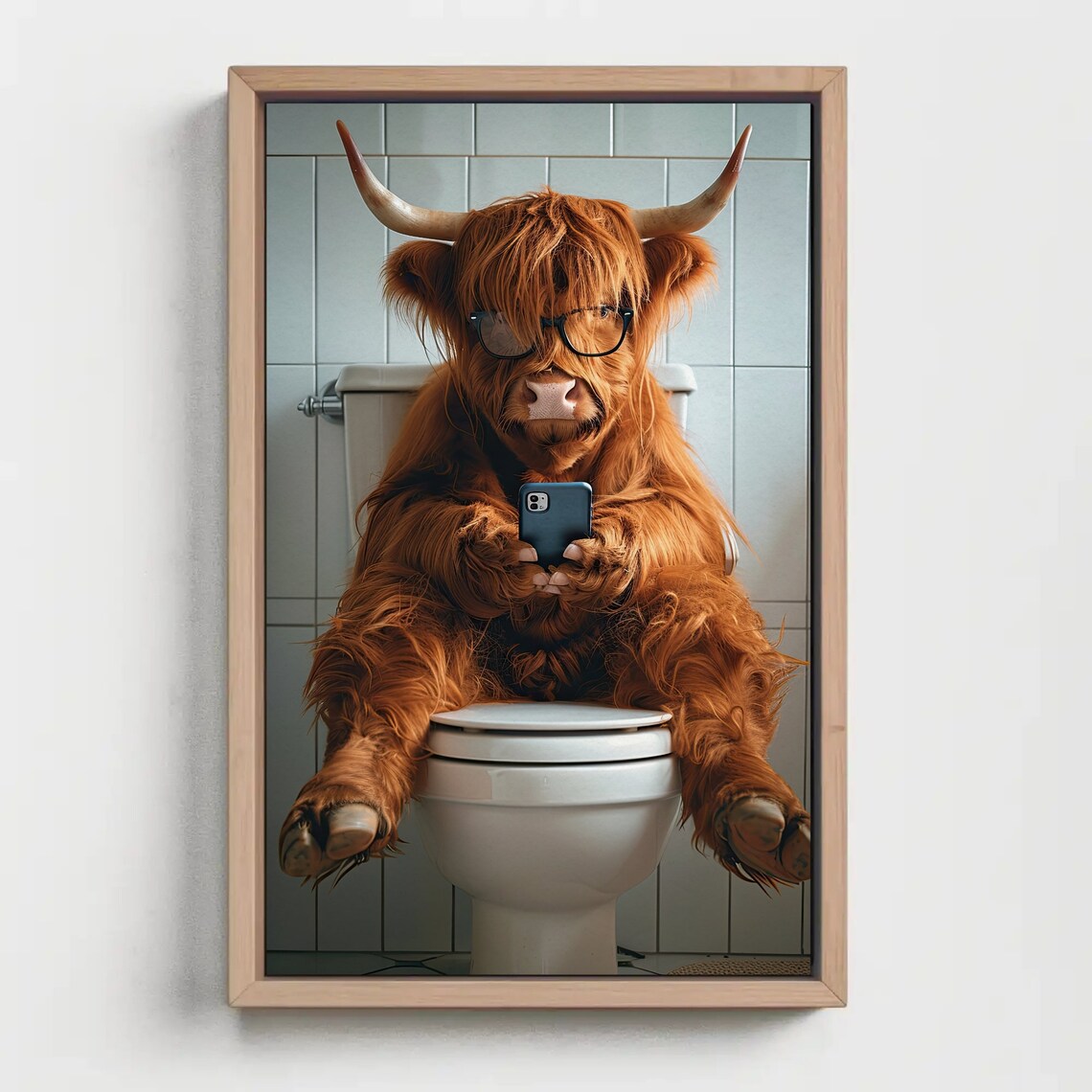 Highland Cow On The Toilet Bathroom Humor Art Print